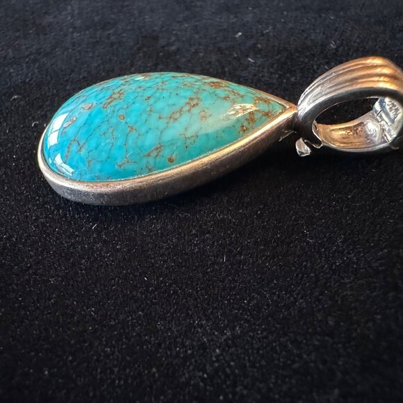 Whitney Kelly WK 925 Signed Sterling Silver Turquoise Pendant Teardrop Southwest - Picture 6 of 12